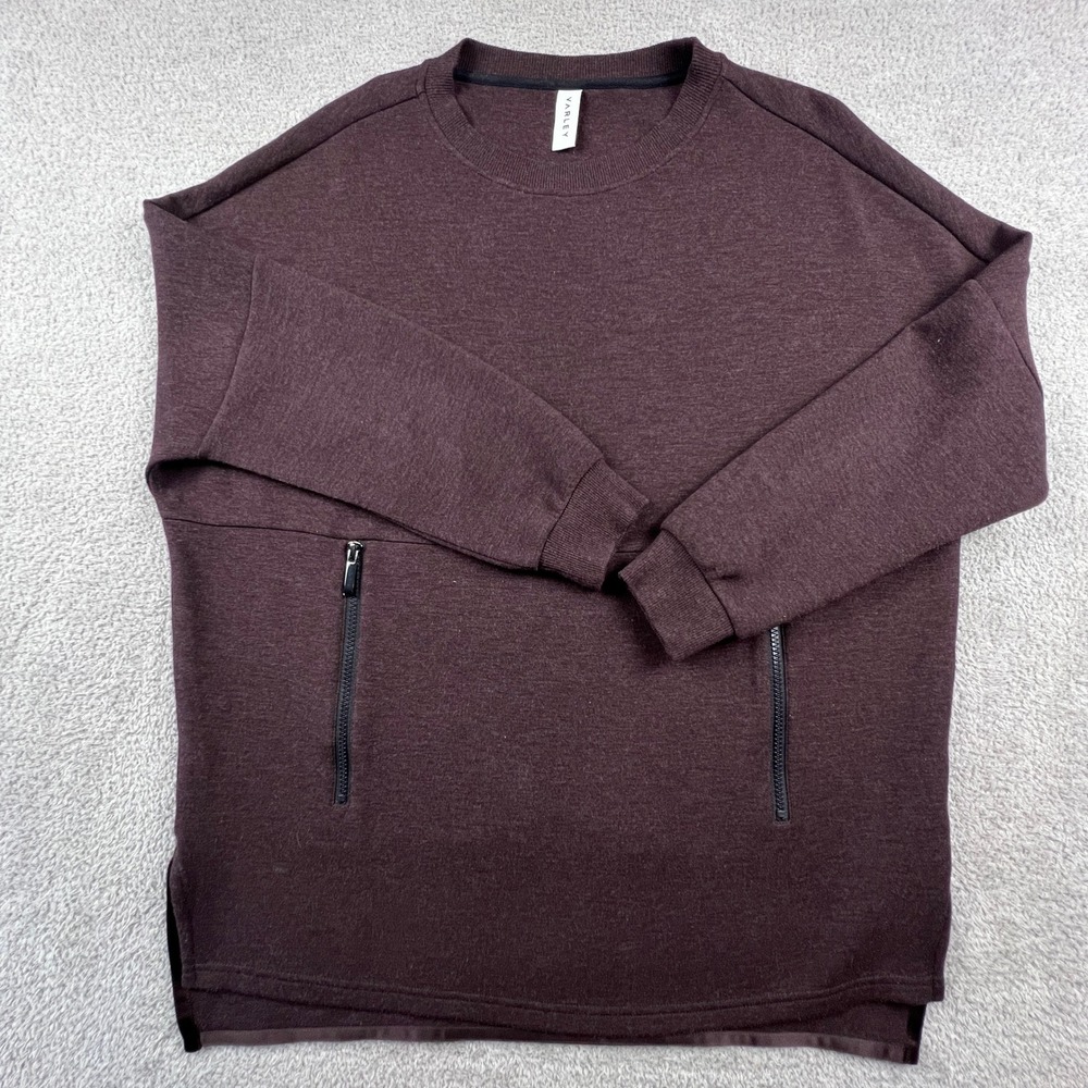 Varley Womens Oversized Sweatshirt Zipper Pocket Burgundy Plum Pullover Fashion